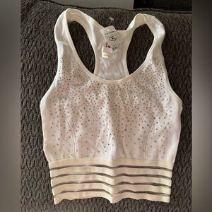 NWT Chebery White Embellished Bling Crop Tank Top Size Small OS